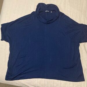 Lands' End Women's Soft Lightweight Knit Short Sleeved Navy Tunic with Cowl Neck